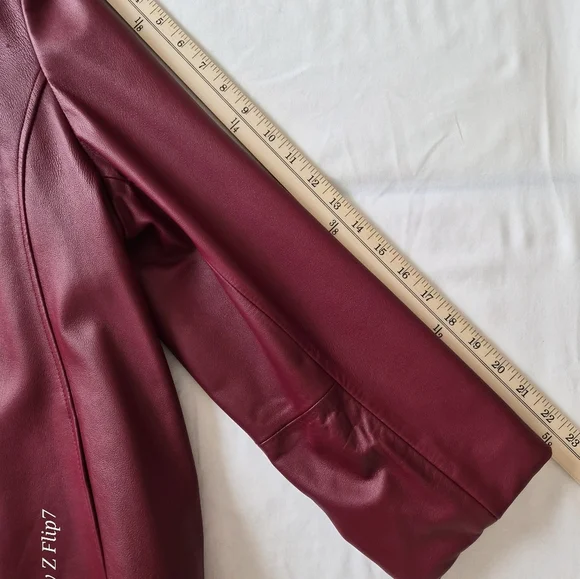 Casual Corner ANNEX XL Burgundy Genuine Leather Jacket VTG 90s Y2K Zip Front - Picture 9 of 9